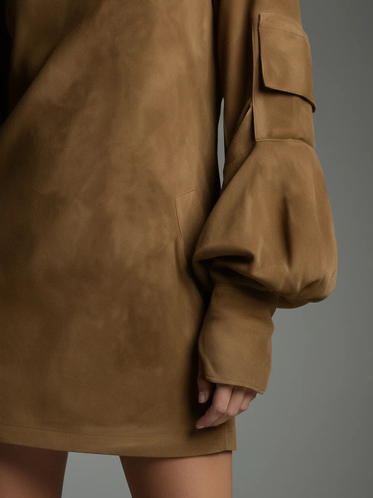 Lilly | Vestito Mini in Scamosciato a Collo Alto