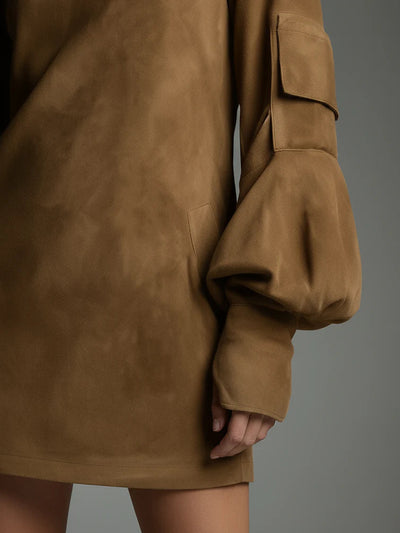 Lilly | Vestito Mini in Scamosciato a Collo Alto