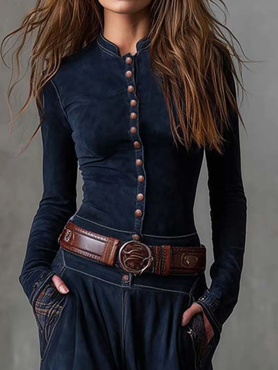 Leonora | Vestito lungo vintage in camoscio a quadri